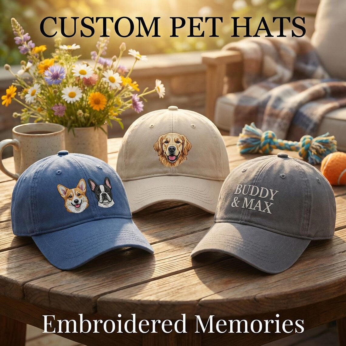 Personalized Embroidered Pet Portrait Dad Hat – Custom Dog & Cat Baseball Cap